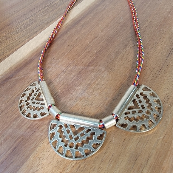 Old Navy Multi color braided necklace with Gold / Brass Tone Half Moon Pendant - Picture 9 of 16